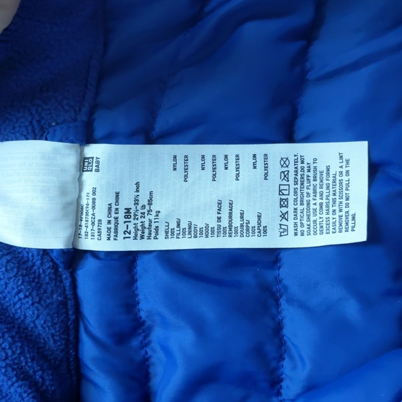 Uniqlo Baby light warm padded full zip parka, 12-18 months, Blue - Picture 3 of 6